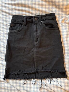 Aritzia Black Distressed Hem Denim Skirt